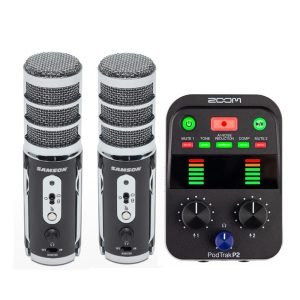 Dual microphone and portable recorder bundle for podcasting