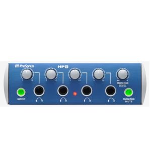 Front view of the PreSonus HP4 headphone amplifier featuring four independent volume knobs, headphone outputs, and a compact rack-mountable design