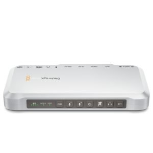 compact silver video converter with multiple ports and antennas, designed for extending camera feeds over optical fibe