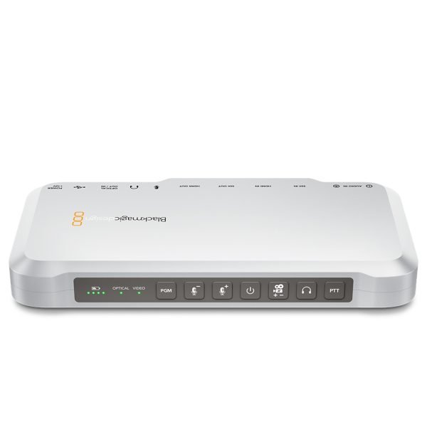 compact silver video converter with multiple ports and antennas, designed for extending camera feeds over optical fibe