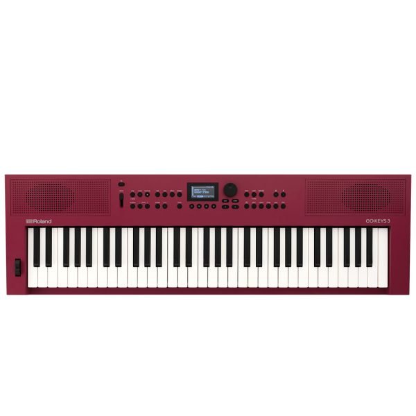 Roland GO:KEYS 3 portable 61-key keyboard in bright red, with built-in speakers and intuitive control panel