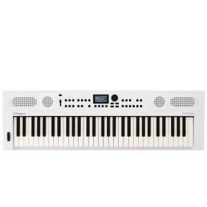 Roland GO:KEYS 5 digital keyboard in white, featuring 61 full-size keys, built-in speakers, and modern control panel