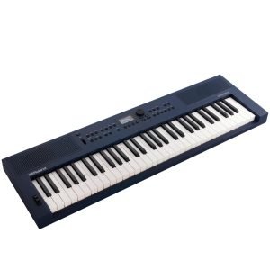 Roland GO:KEYS 3 digital keyboard in midnight blue finish, featuring 61 full-size keys, sleek control panel with backlit buttons, and compact portable design