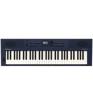Roland GO:KEYS 3 digital keyboard in midnight blue finish, featuring 61 full-size keys, sleek control panel with backlit buttons, and compact portable design
