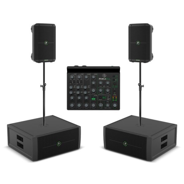 Mackie Thump GO Dual Portable PA System – 2 Thump GO Speakers, 2 ThumpSUB GO Subwoofers, MobileMix, 2 Mounting Poles & 2 FREE Carry Bags